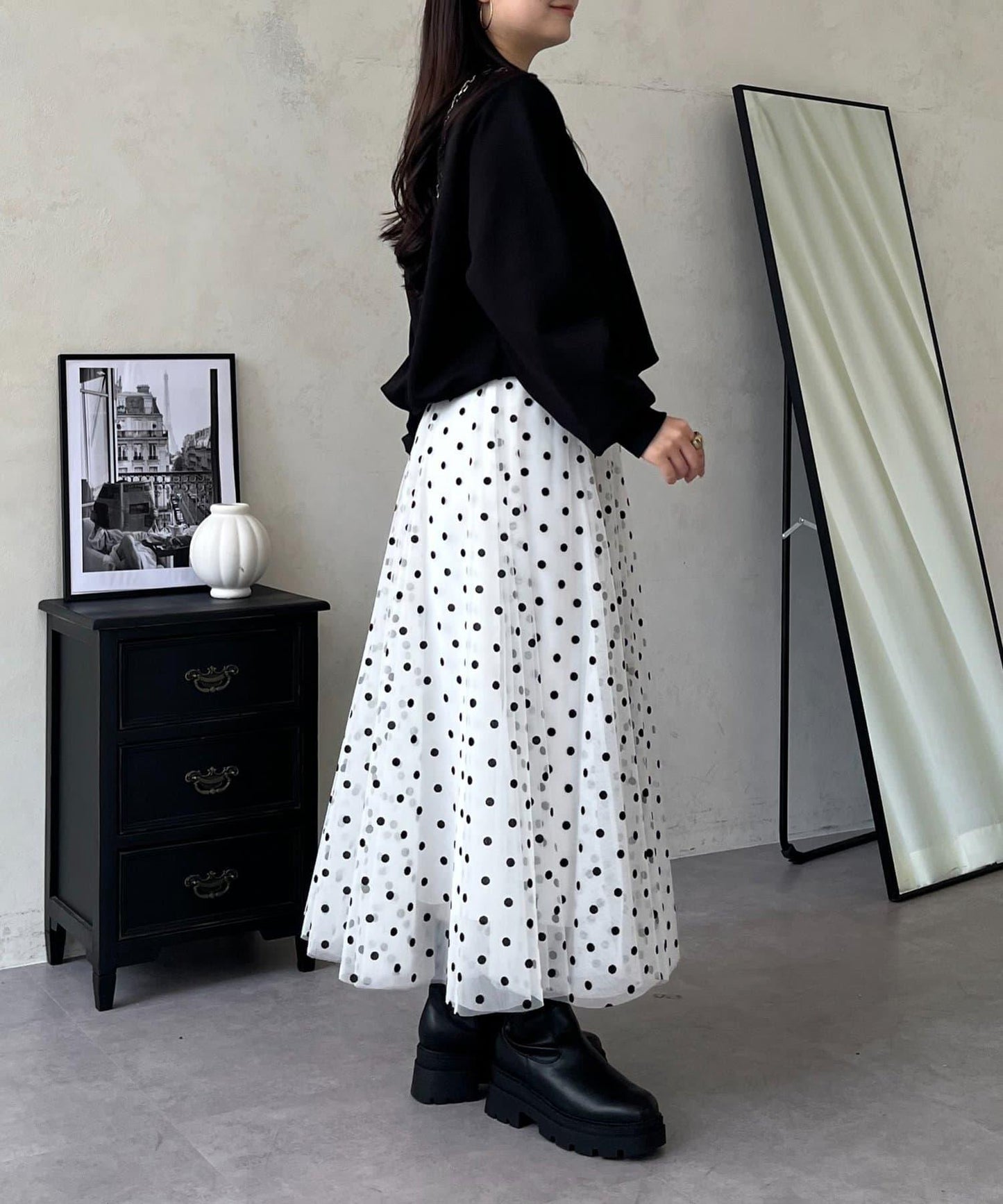 植絨圓點薄紗喇叭半身裙