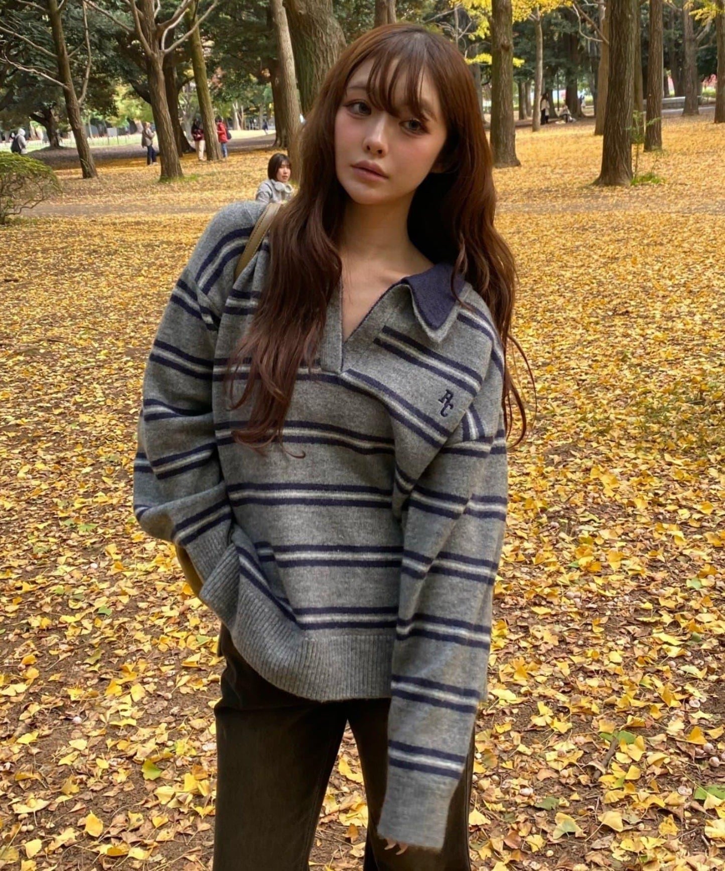 RAY CASSIN 條紋翻領Polo刺繡針織衫