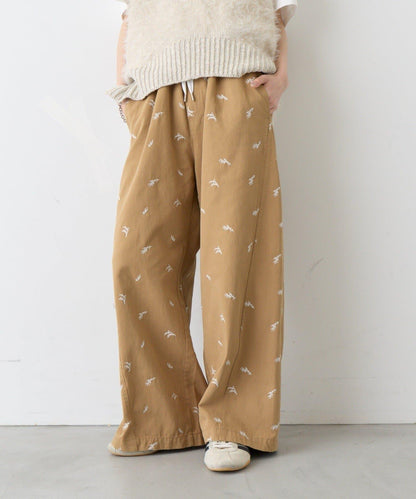 刺繡闊腿休閒長褲