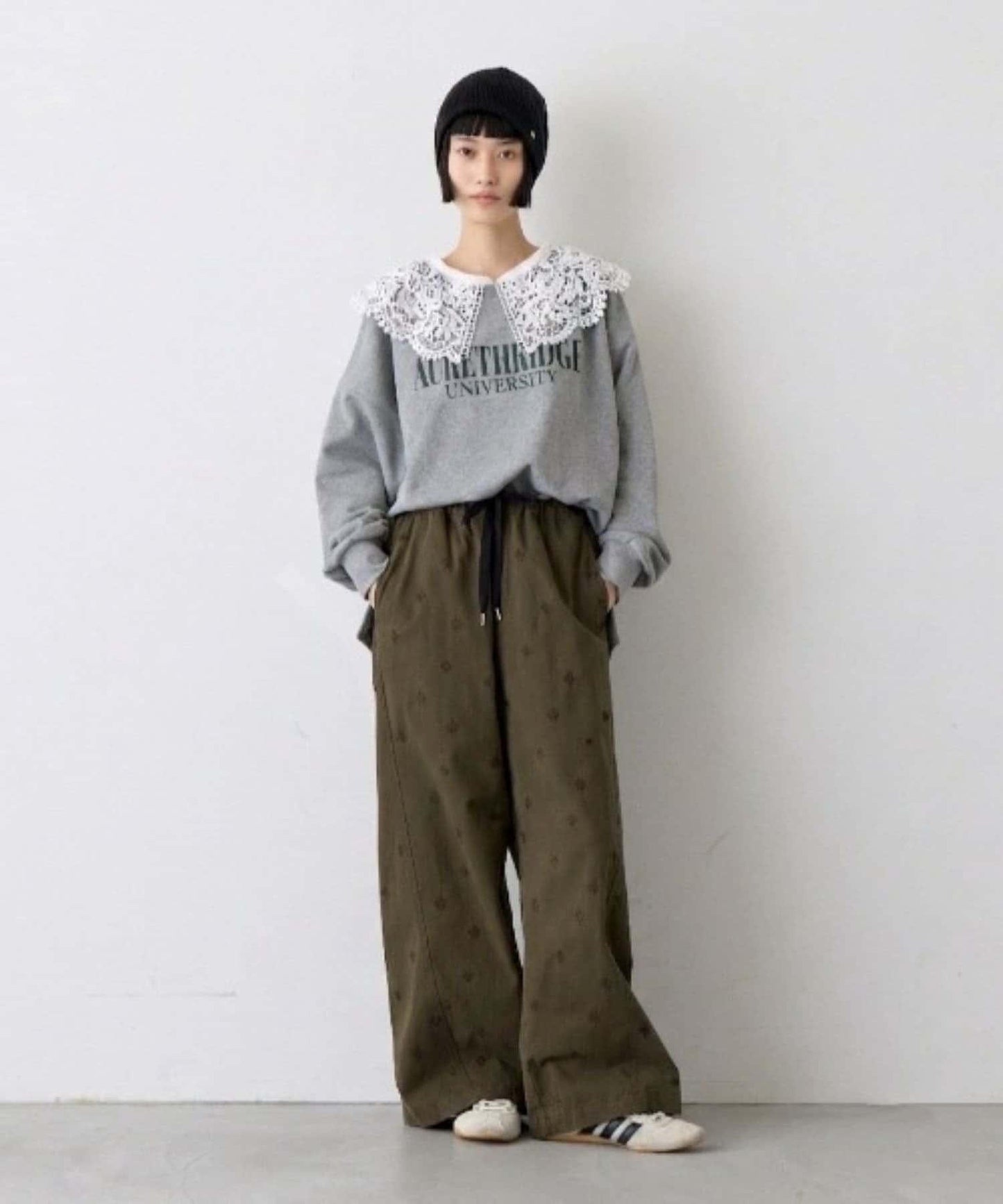 刺繡闊腿休閒長褲