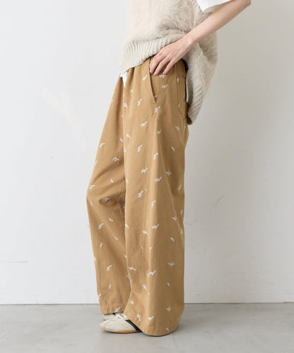刺繡闊腿休閒長褲