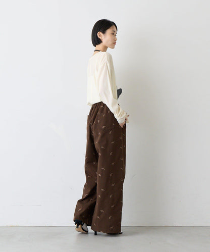 刺繡闊腿休閒長褲