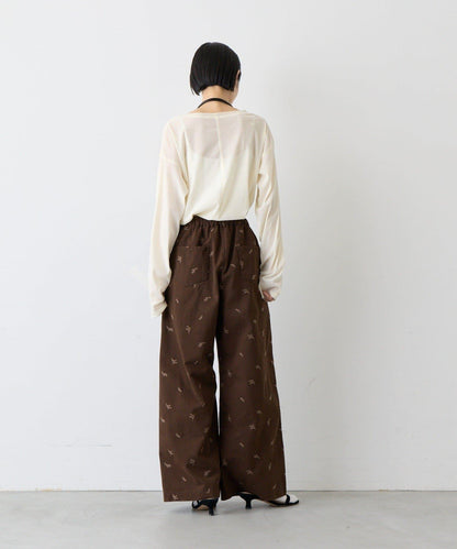 刺繡闊腿休閒長褲