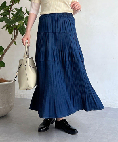 牛仔褶皺半身裙