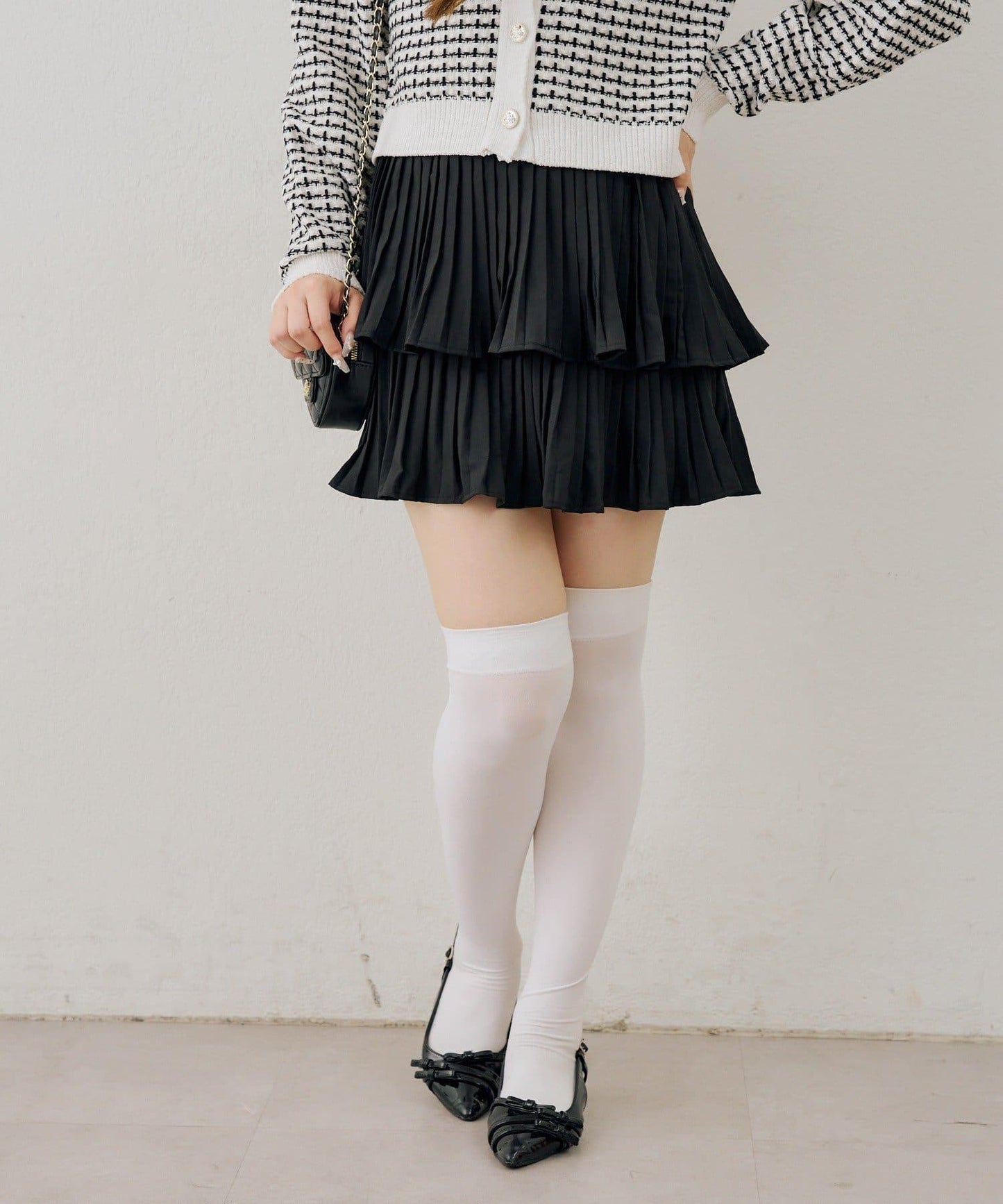 【continuer】二段褶皺迷你半身裙