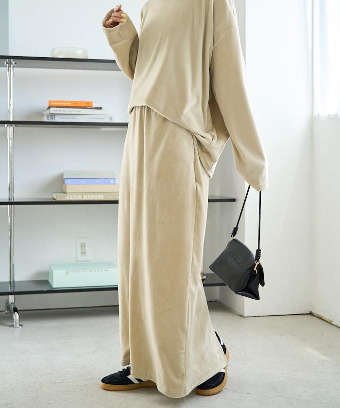 啞光 絲絨 後開叉 半身裙