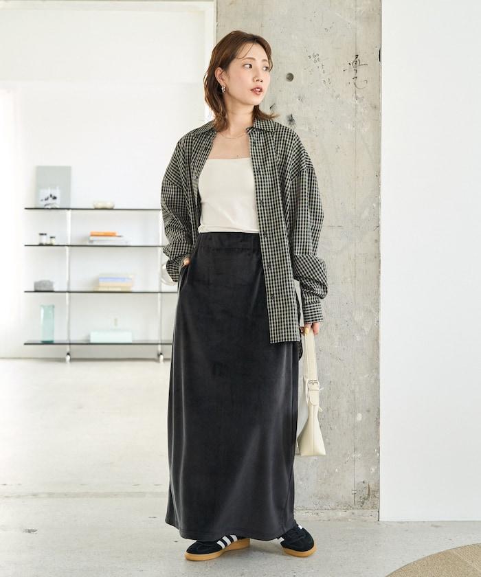 啞光 絲絨 後開叉 半身裙