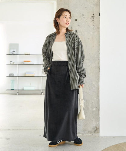 啞光 絲絨 後開叉 半身裙