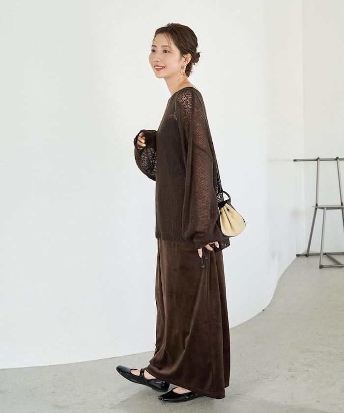 啞光 絲絨 後開叉 半身裙