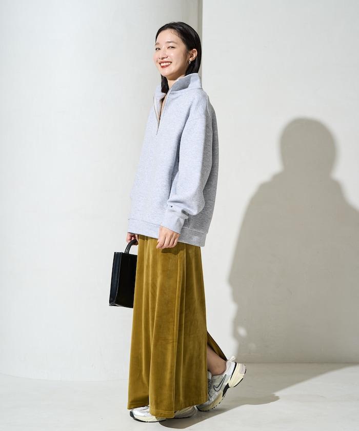 啞光 絲絨 後開叉 半身裙