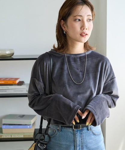 啞光 絲絨 寬鬆 長袖 上衣
