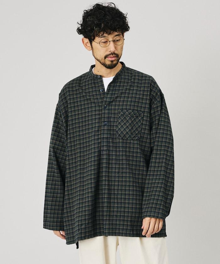法蘭絨亨利領套頭襯衫