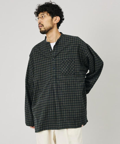 法蘭絨亨利領套頭襯衫
