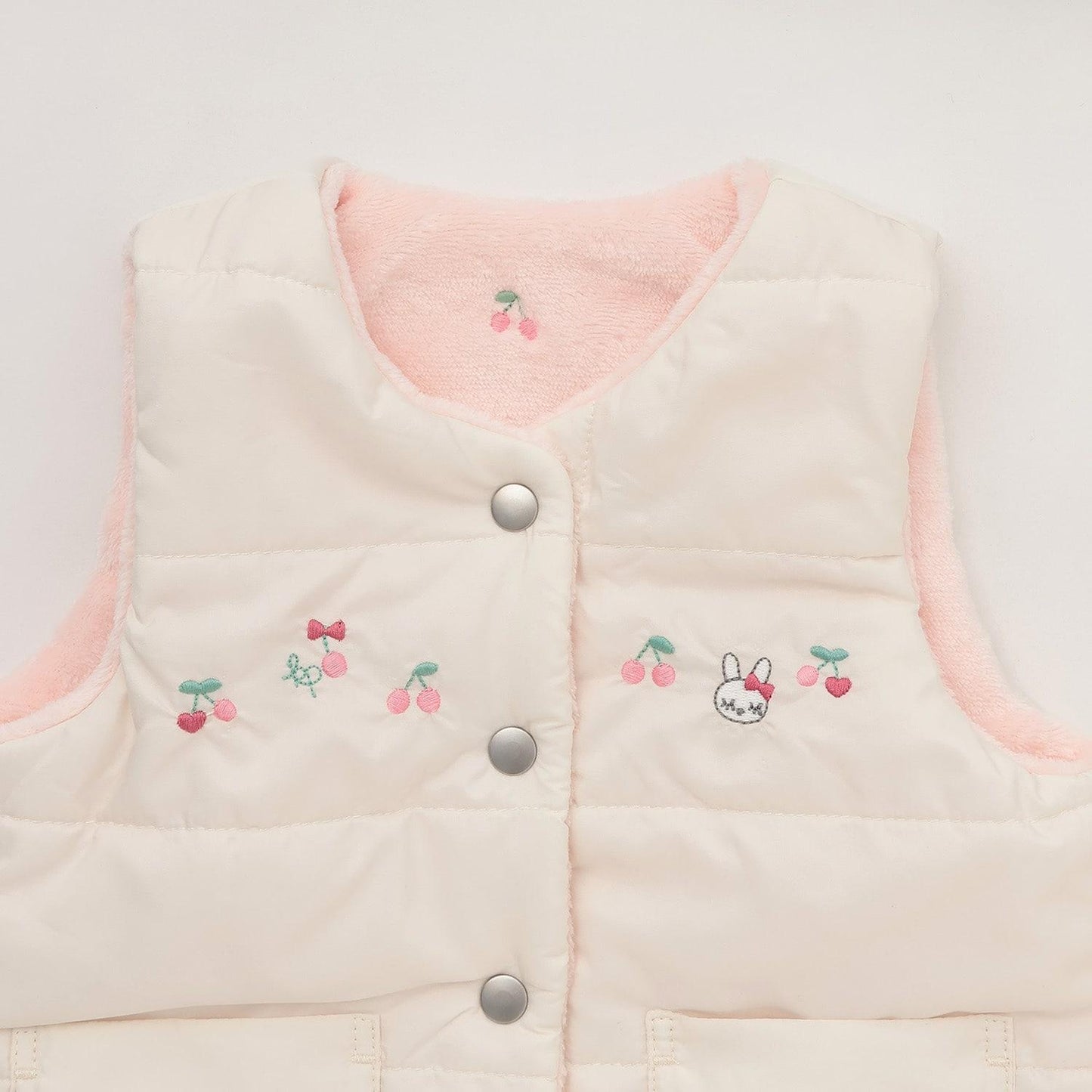 櫻桃刺繡 雙面穿 塔夫綢抓絨棉馬甲