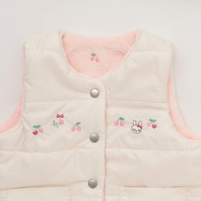 櫻桃刺繡 雙面穿 塔夫綢抓絨棉馬甲