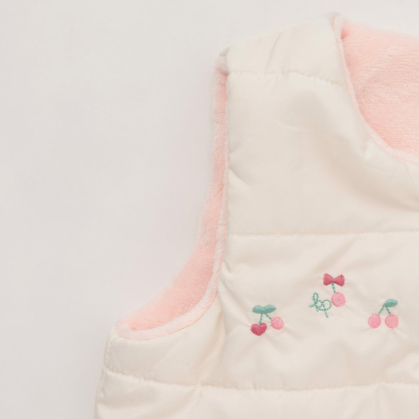 櫻桃刺繡 雙面穿 塔夫綢抓絨棉馬甲