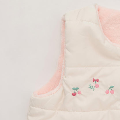 櫻桃刺繡 雙面穿 塔夫綢抓絨棉馬甲