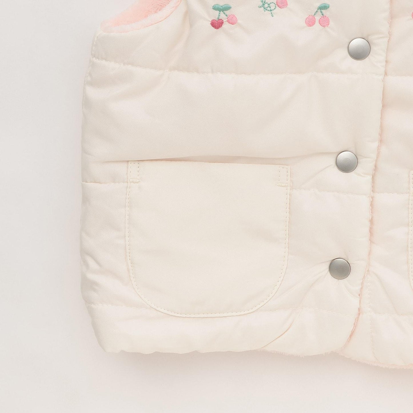 櫻桃刺繡 雙面穿 塔夫綢抓絨棉馬甲