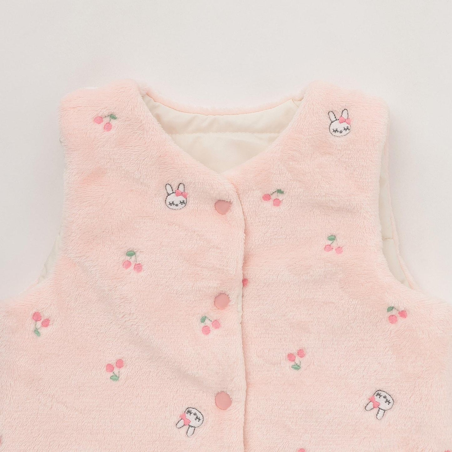 櫻桃刺繡 雙面穿 塔夫綢抓絨棉馬甲