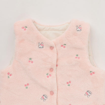 櫻桃刺繡 雙面穿 塔夫綢抓絨棉馬甲