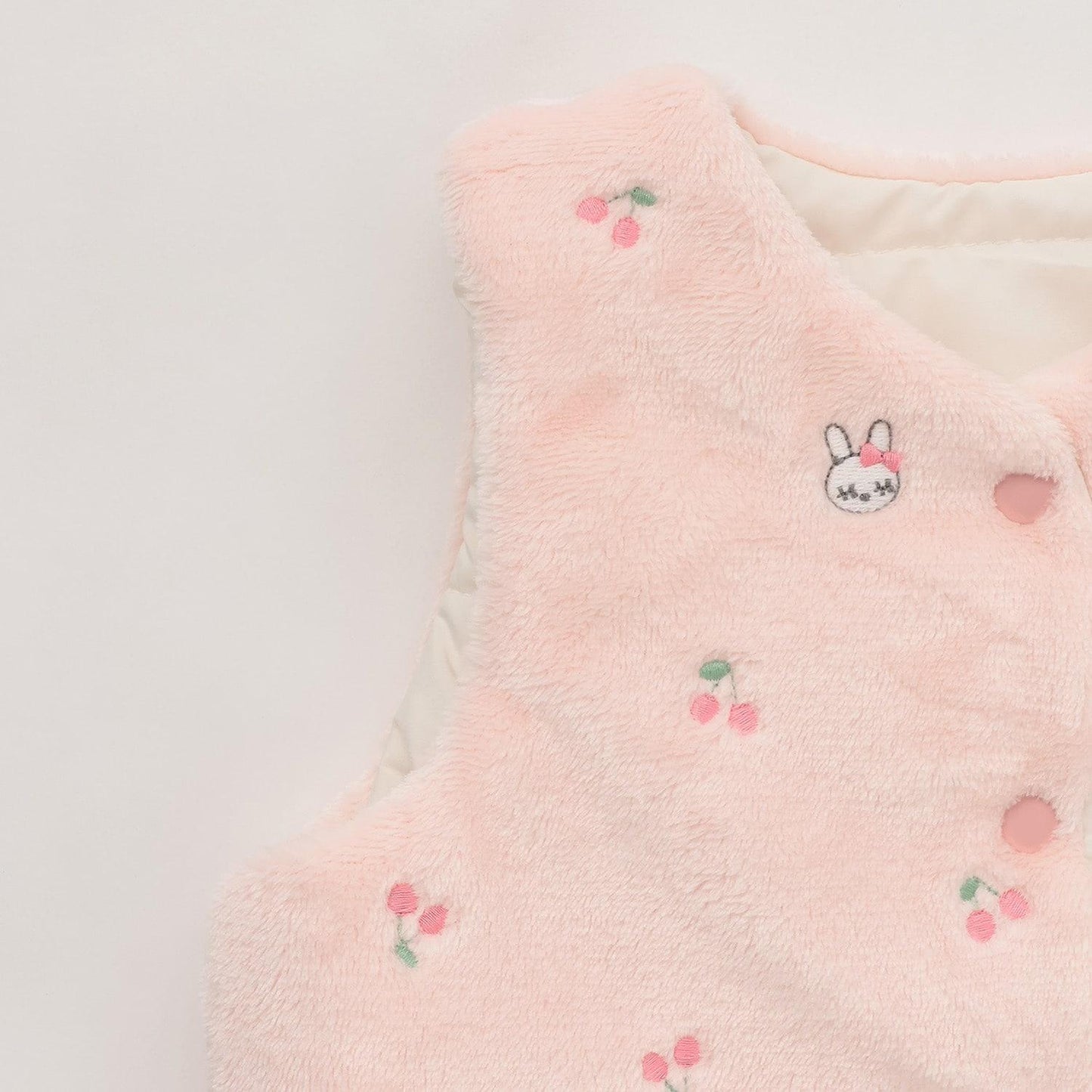 櫻桃刺繡 雙面穿 塔夫綢抓絨棉馬甲