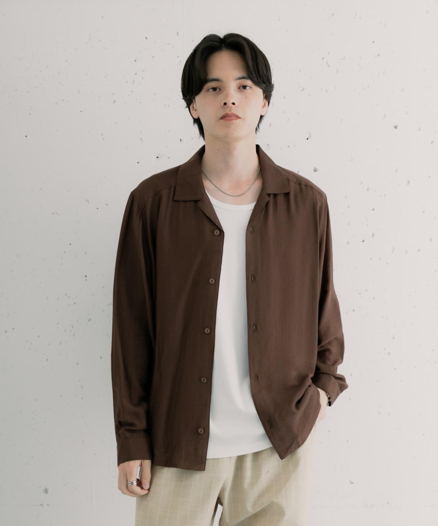 竹節棉開領長袖襯衫