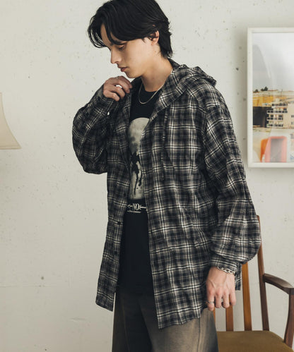 チェックシアーフーディーシャツ