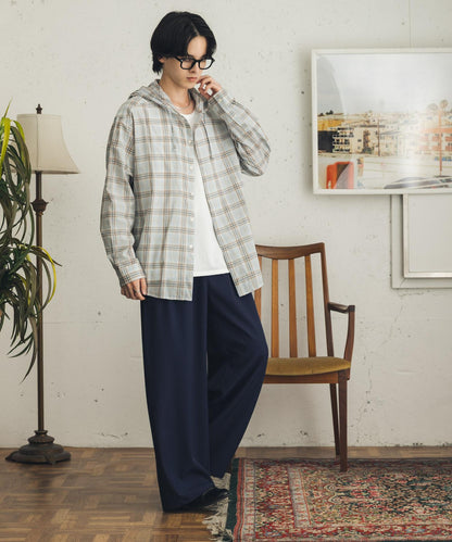 チェックシアーフーディーシャツ