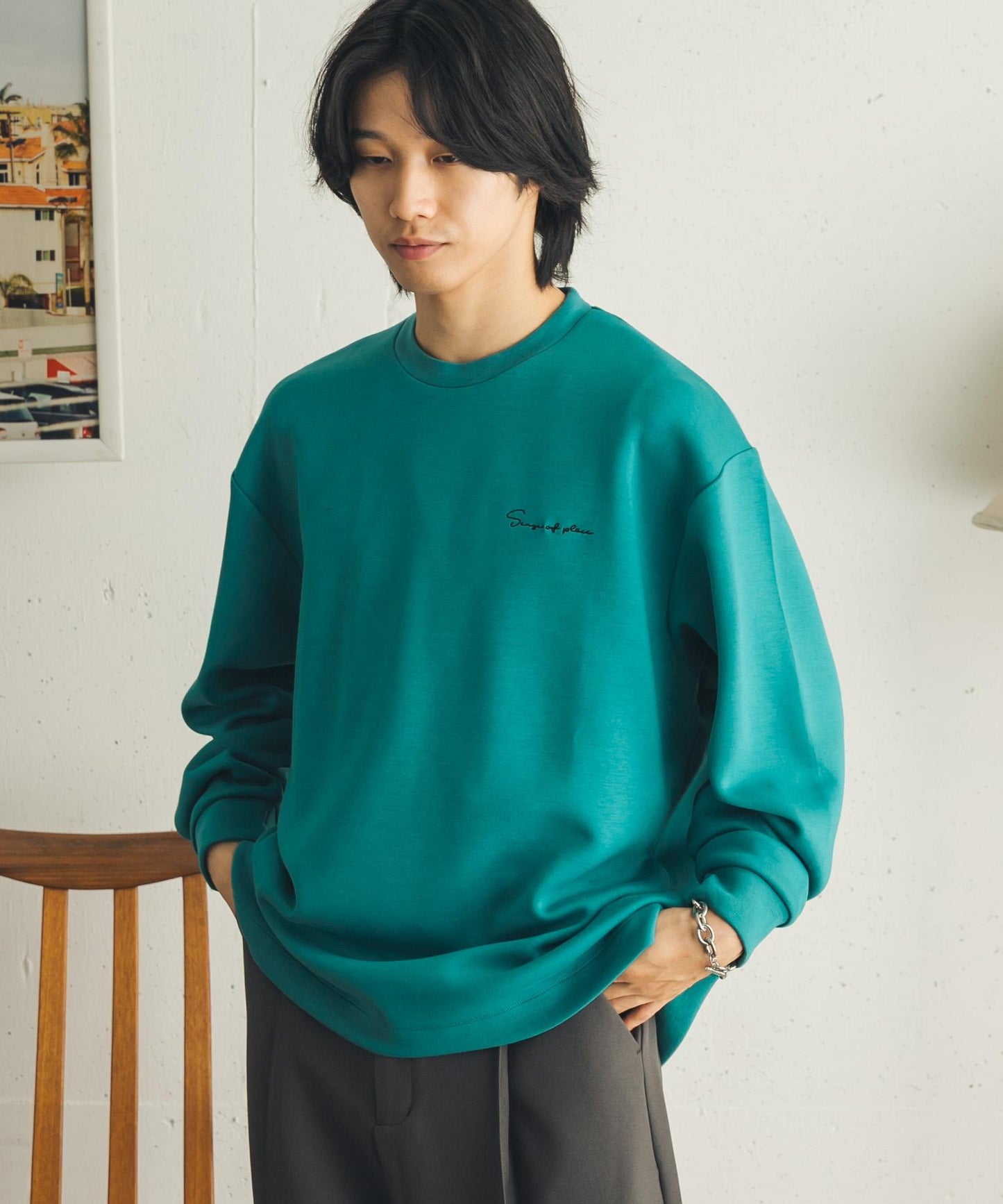 易打理吸溼速幹刺繡空氣層面料長袖T恤