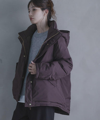 防潑水兩穿連帽立領羽絨服