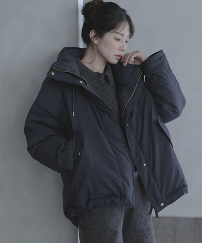 防潑水兩穿連帽立領羽絨服