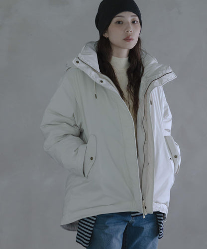 防潑水兩穿連帽立領羽絨服