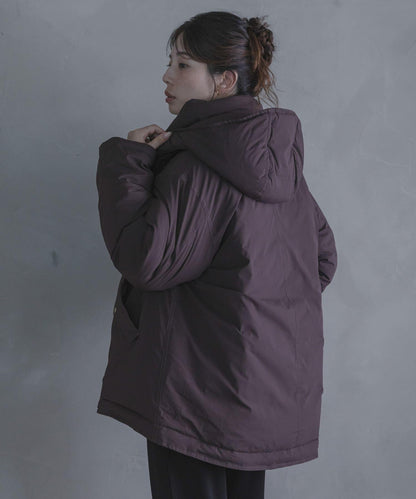 防潑水兩穿連帽立領羽絨服
