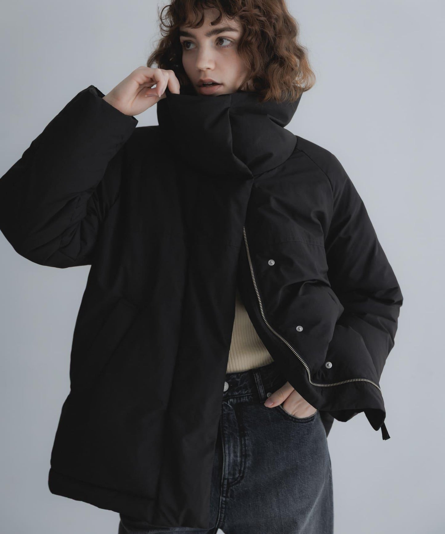 防潑水 大翻領 羽絨服