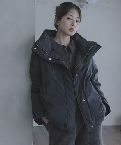 防潑水兩穿連帽立領羽絨服