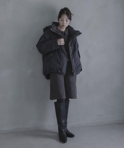 防潑水兩穿連帽立領羽絨服