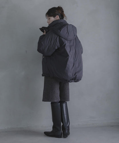 防潑水兩穿連帽立領羽絨服