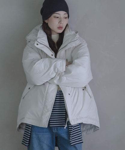 防潑水兩穿連帽立領羽絨服