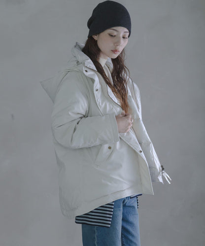防潑水兩穿連帽立領羽絨服
