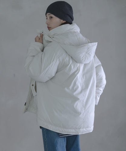 防潑水兩穿連帽立領羽絨服
