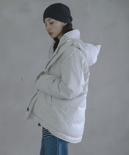 防潑水兩穿連帽立領羽絨服