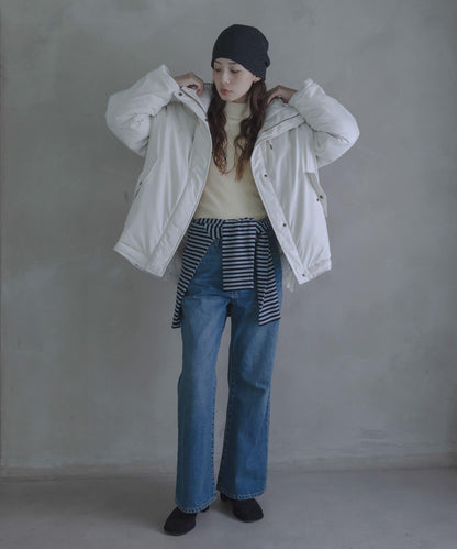 防潑水兩穿連帽立領羽絨服