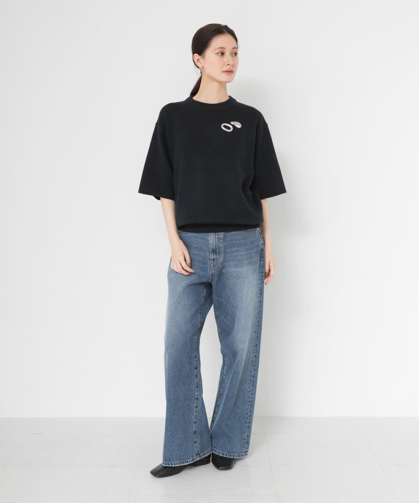 コットンカシミヤハーフスリーブニット
