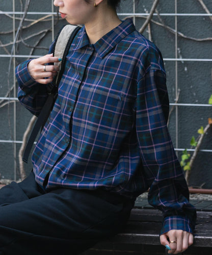 抽繩長袖格紋襯衫