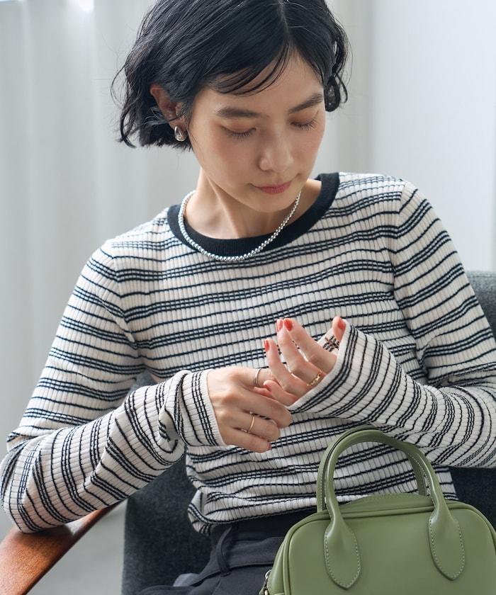 可水洗 條紋圓領針織衫