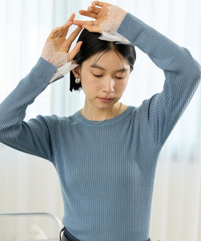 可機洗 蕾絲拼接 羅紋針織衫