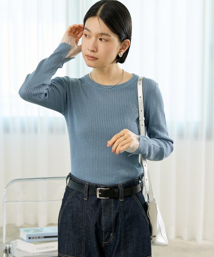 可機洗 蕾絲拼接 羅紋針織衫