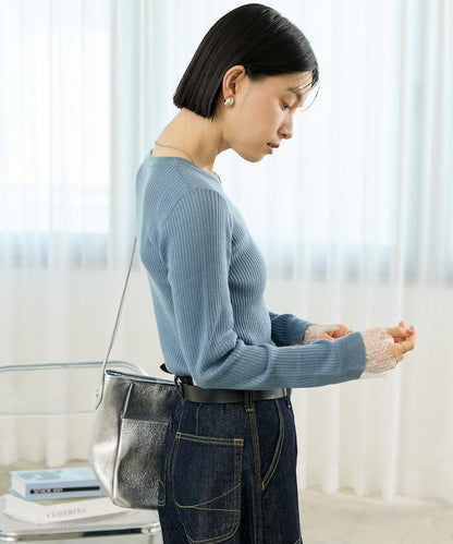 可機洗 蕾絲拼接 羅紋針織衫