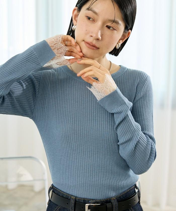 可機洗 蕾絲拼接 羅紋針織衫
