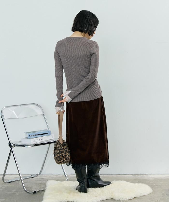 可機洗 蕾絲拼接 羅紋針織衫